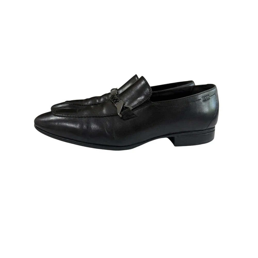 Hugo Boss Loafers Mens Size 9 Black Good Braided Strap Leather Dress Shoes